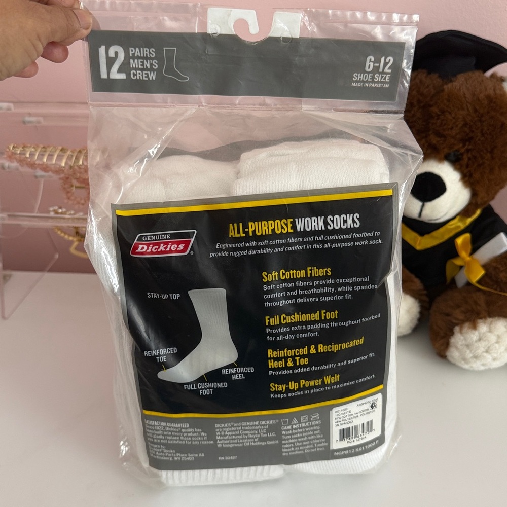 Dickies Men's Crew Work Socks - White (12-Pack)
